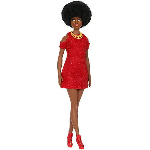 Barbie Fashionistas Puppe mit nat�rlichen Schwarzen Haaren im roten Kleid