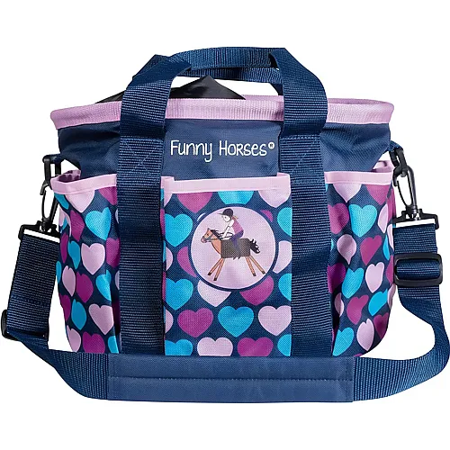 HKM Kids Hobby Horsing Putztasche -Funny Horses Hearts- blau