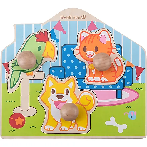 EverEarth Puzzle Haustiere aus nachhaltigem Holz - Buntes Lernspielzeug zur F�rderung von Motorik und Tierkenntnissen -