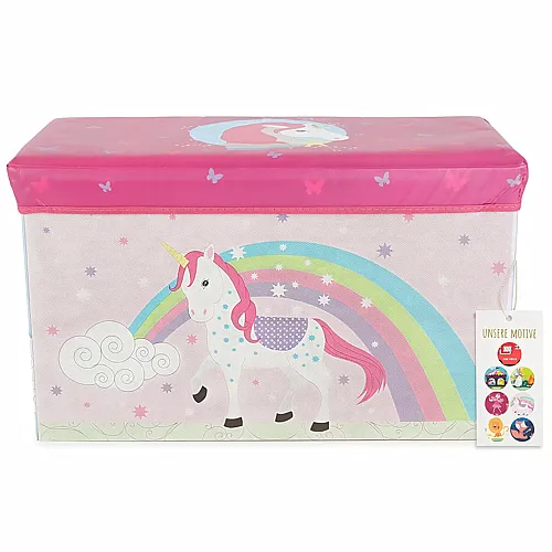 Bieco Aufbewahrungsbox mit Deckel | Einhorn 60L, faltbar | ca. 60x30x35cm | Spielzeugkiste mit Deckel | Aufbewahrungsbox