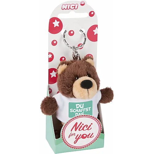 Nici 10cm, braun  Schl�sselanh�nger B�r mit T-Shirt Du schaffst