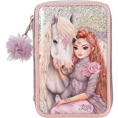 Depesche TOPModel Viva Violet - Gef�llte 3-Fach Federtasche in Lila, mit Model Motiv, Pferd und Glitzer, Federmappe mit