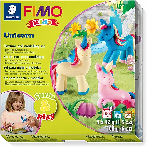 Einhorn-Set mit 4 Bl�cken, Stickern, Modellierwerkzeugen & Hintergrundszene 4x42g