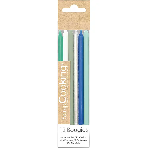 ScrapCooking Lange Kerzen Blau und Silber - 12 Teile