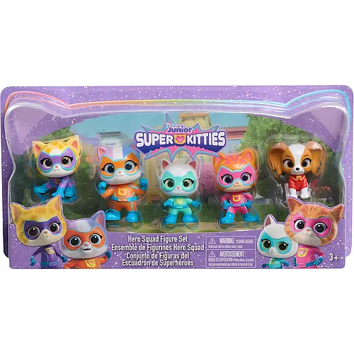Just Play Disney Junior SuperKitties Heldenteam, 5-teiliges Figurenset, 5 cm grosse Sammelfiguren, Kinderspielzeug ab 3 Jahren