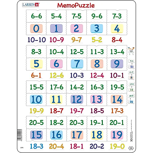 Larsen Puzzle Memo Puzzle - Subtraktion mit Zahlen von 0-20 - 40 Teile