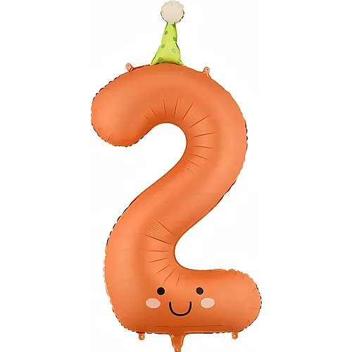 PartyDeco Folienballon Zahl 2 Smiley's orange