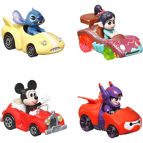 Hot Wheels Racer Verse 4er Set Mickey Maus, Vanellope, Hiro und Stitch - 1:64