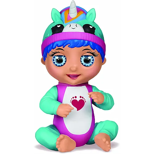 Bandai � Tiny Toes � Interaktive Mini-Babypuppe 14 cm � Luna lacht � Blaues Einhorn � spricht Deutsch �