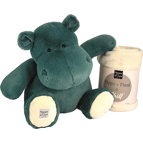 Doudou et Compagnie Hippo mit Kuscheldecke Tannengr�n - 45 cm