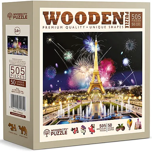 Wooden City Puzzle Holz L Paris by night 505 Teile, aussergewhnliche Formen, 37.7x25.4cm, ab 14 J.