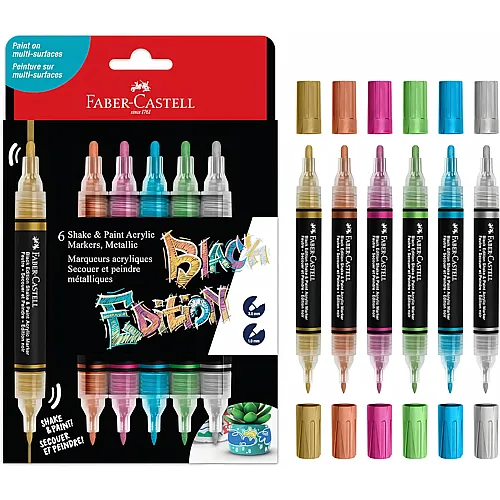 Faber-Castell Acrylmarker Shake&Paint Black Edition, Marker mit 2 Rundspitzen - 6 Teile