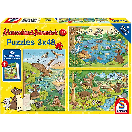 Schmidt Puzzle Mauseschlau & Brenstark Reise in die Natur (3x48)
