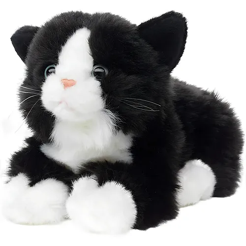 Katze liegend schwarz-weiss 20cm