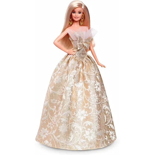 Blonde Modepuppe mit Kleid in Silber und Gold