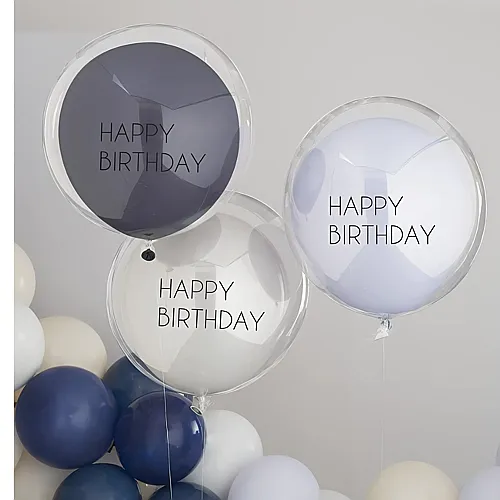 Gingerray 3 doppellagige Ballons blau Happy Birthday