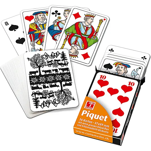carta media Spiele Piquetkarten mit grossen Zahlen - Schweizer Scherenschnitt
