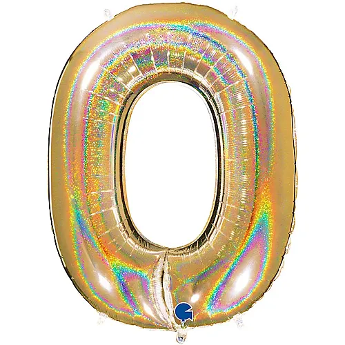 Grabo Folienballon Zahl 0 Gold, 102 cm, im Beutel, holographisch