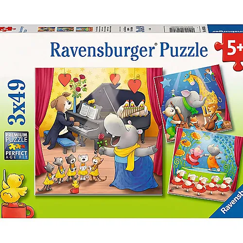 Ravensburger Puzzle Tiere auf der Bhne (3x49)