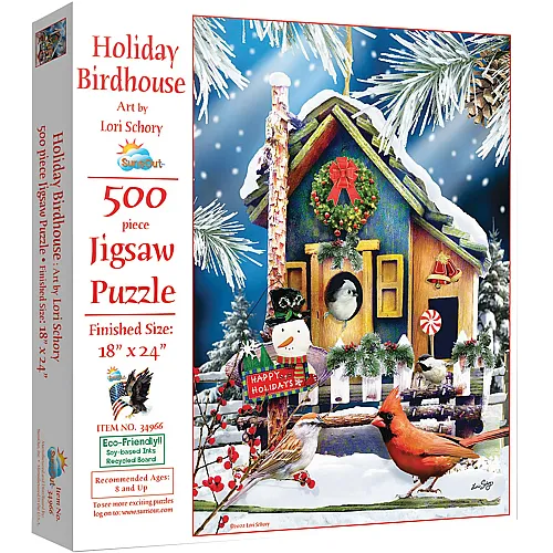 SunsOut Puzzle Lori Schory Holiday Birdhouse - 500 Teile