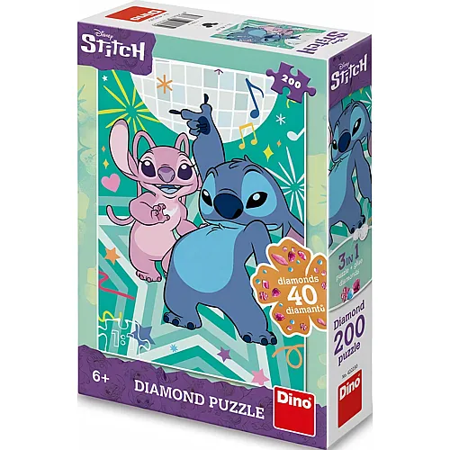 Dino Puzzle Puzzle 200 Teile Diamond Puzzle - Stitch - Mit Strasssteinchen Inklusi