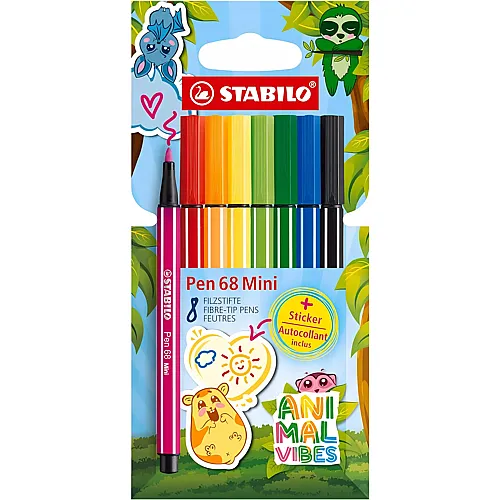 Stabilo Pen 68 Mini Animal Etui - 8 Teile