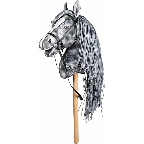 HKM Kids HKM Hobby Horse Beni � Steckenpferd Silbergrau, abnehmbare Trense & Lange M�hne, 40 cm Holzstiel � f�r Hobby Horsing Dressur & Parcours