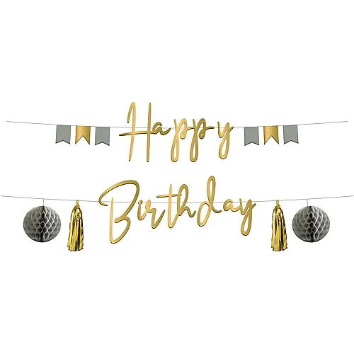 Folat Girlande Happy Birthday Golden Dawn - 1,5 m