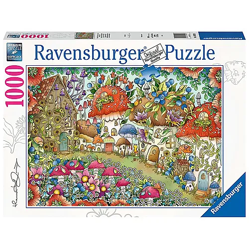 Ravensburger Puzzle Niedliche Pilzhuschen in der Blumenwiese (1000Teile)