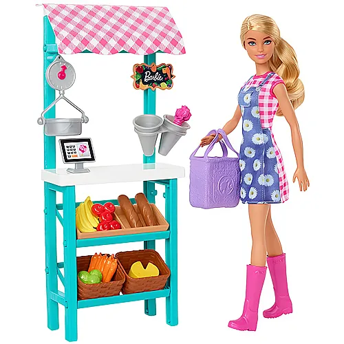 Barbie Spass auf dem Bauernhof Bauernmarktstand Spielset mit Puppe