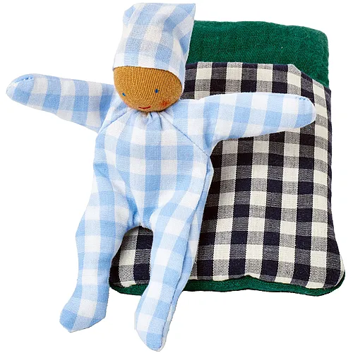 K�the Kruse Baby mit Schlafsack Karo Blau - 12,5 cm