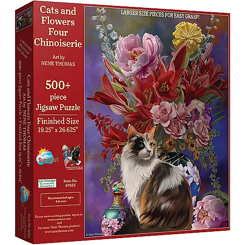 SunsOut Puzzle Nene Thomas Cats and Flowers four Chinoiserie (500Teile)