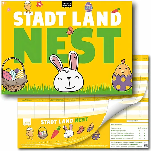 Cubidi Stadt Land Fluss Ostern Geschenk Nest Lustiges Familienspiel Quiz Hase Der Spielblock A4 mit 24 Oster-Kategorien als Ostergeschenk f�r Kinder, Teenager und Erwachsene | 50 Blatt