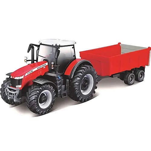 Bburago Farmland Traktor Massey Ferguson 87405 mit Schwungrad & Anhnger