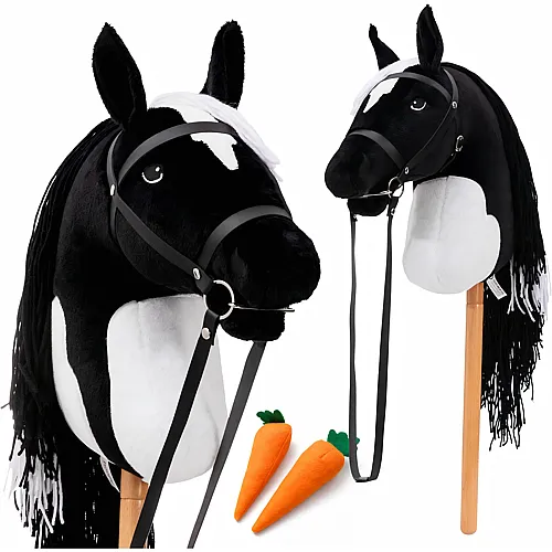 Hoofly Hobby Horse Grosses Steckenpferd Schwarze Schecke mit Trense