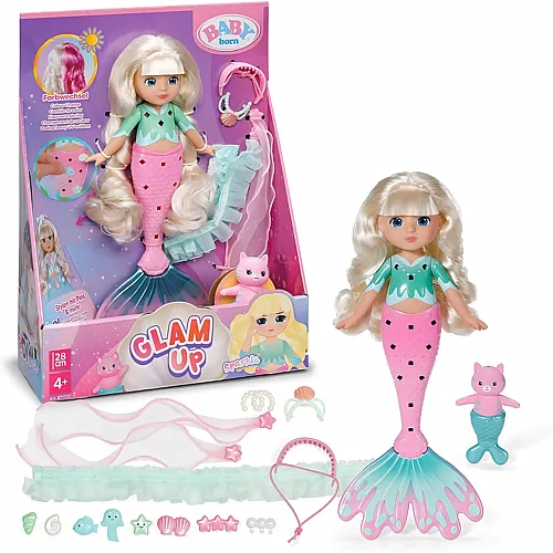 Zapf Creation Baby Born Glam Up Sparkle, Meerjungfrau mit Langen blonden Haaren mit UV-Farbeffekt