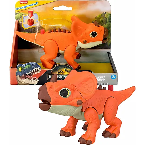 Imaginext Jurassic World Dinosaurier Actionfigur mit manuell aktivierbarer Bewegungsfunktion und wachsenden Stacheln, ca. 20 cm grosses Aquilops-Dinospielzeug, JGP99