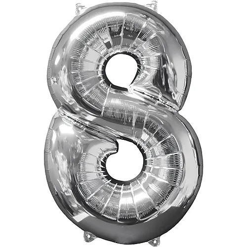 Folienballon Zahl 8 silber - 102 cm