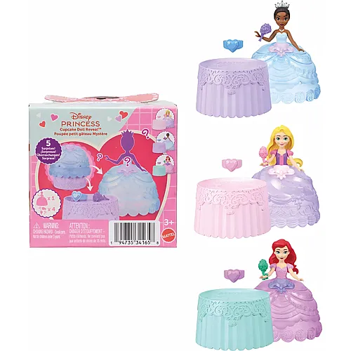 Mattel Disney Princess Cupcake Doll(8) Reveal Kleine Puppen, 3-fach