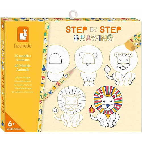 Janod Step by Step Drawing - Zeichnen lernen - 20 Tier-Modelle - Zeichenset f�r Kinder - Zeichen- und