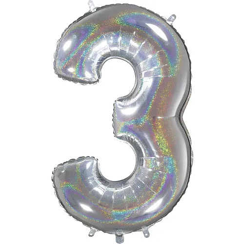 Ballon aluminium chiffre 3 argent holographique - 66 cm