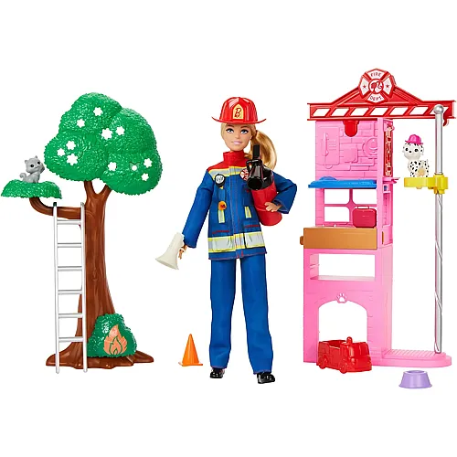 Barbie Karrieren Feuerwehrfrau-Puppe mit Feuerwache