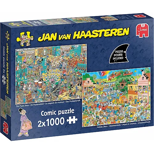 Jumbo Puzzle Jan van Haasteren 2in1 Musikladen und Urlaubsfieber - 1000 Teile