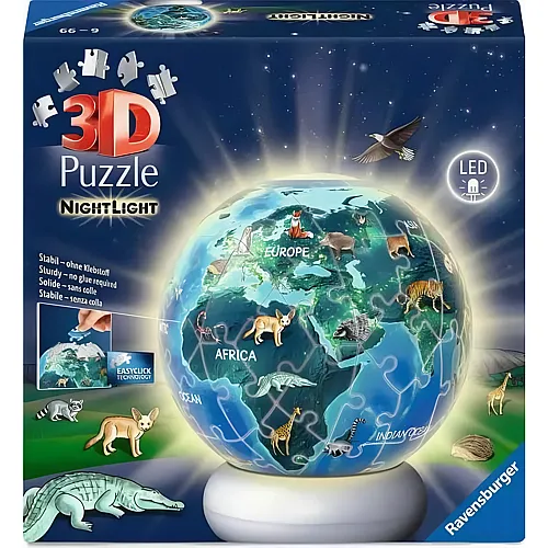 Puzzleball Nachtlicht Erde mit Tiermotiven 72Teile