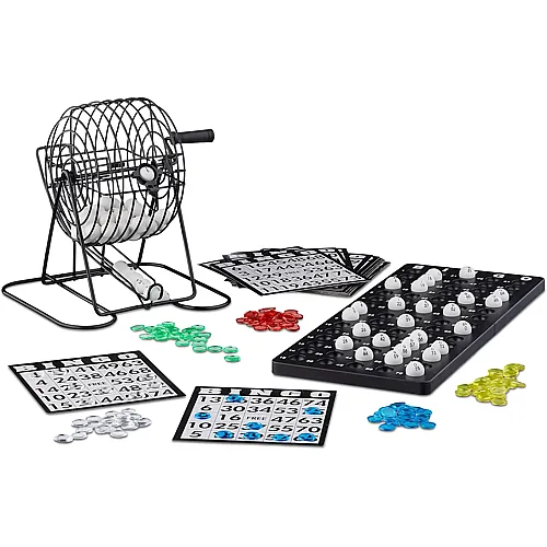 Relaxdays Bingo Spiel mit Metalltrommel