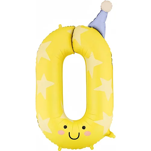 PartyDeco Folienballon Zahl 0 Smiley's gelb