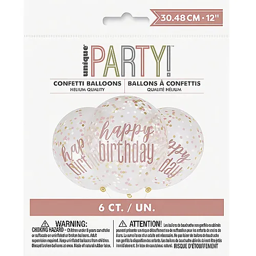 Unique Konfetti-Ballon Happy Birthday Pink (6Teile)