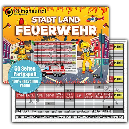 Quincy Lernroboter Stadt Land Feuerwehr Freiwillige Feuerwehrmann Geschenk R�tsel 50 Seiten DIN A4 Recycling Papier, mit Block