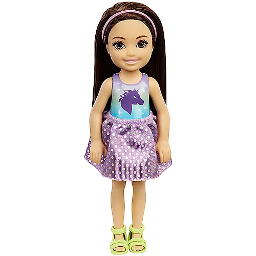 Barbie Chelsea Puppe in Batik-Shorts und Einhorn Shirt
