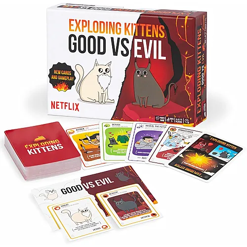 Exploding Kittens - Good vs. Evil - 2-5 Players - Ages 7+ - Inspired by Netflix Show - High Stakes Family Card Game - Ideal for Party, Family Night - Animated Netflix Show